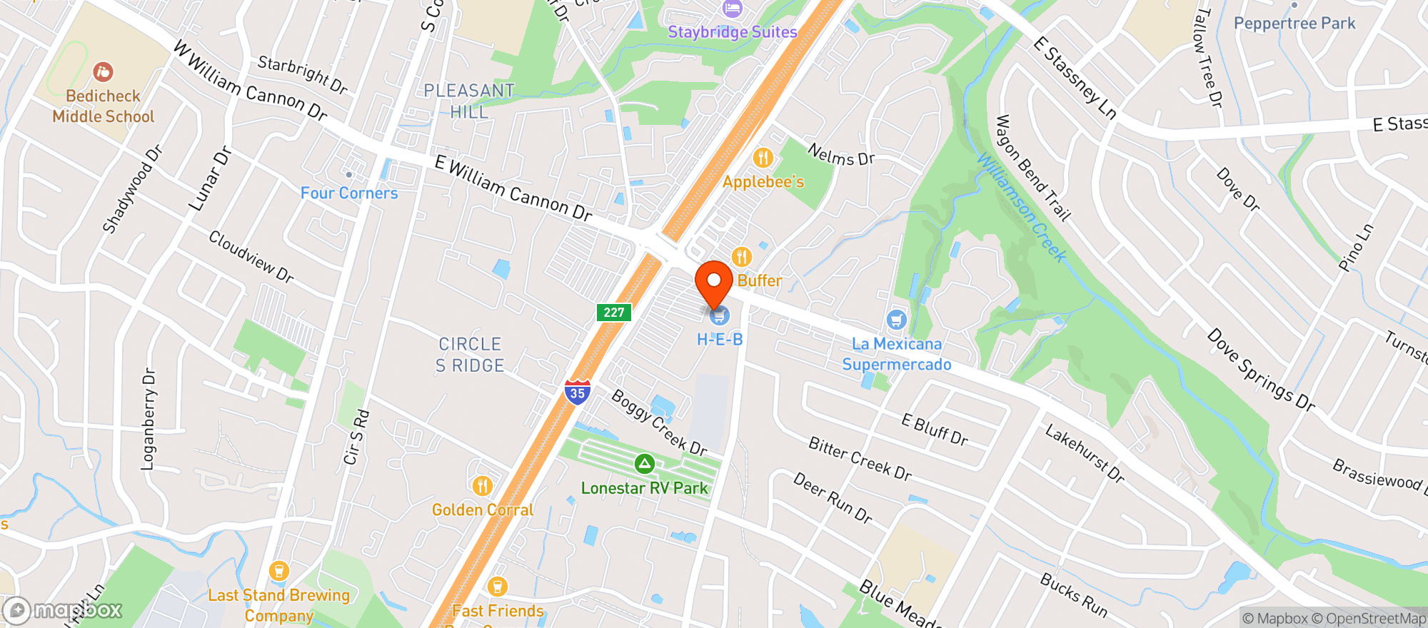 Map showing H-E-B I 35 and William Cannon