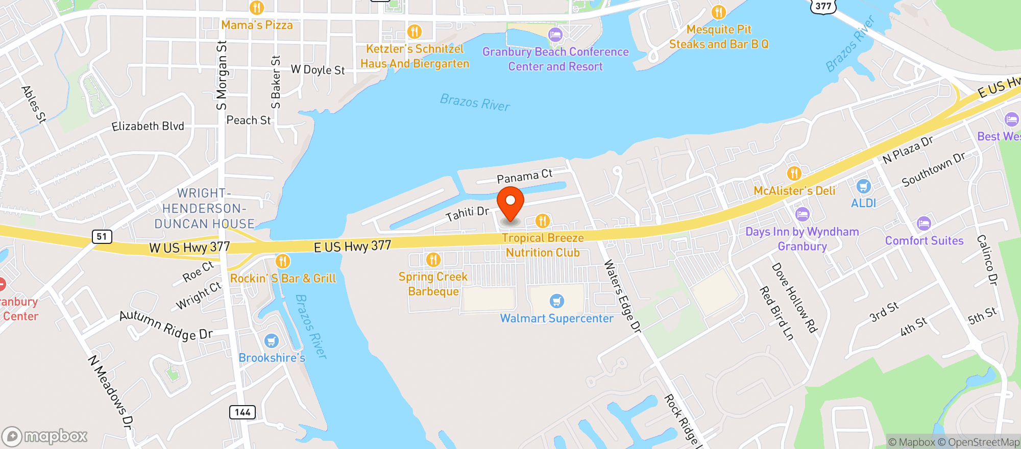 Map showing Simply CBD Granbury