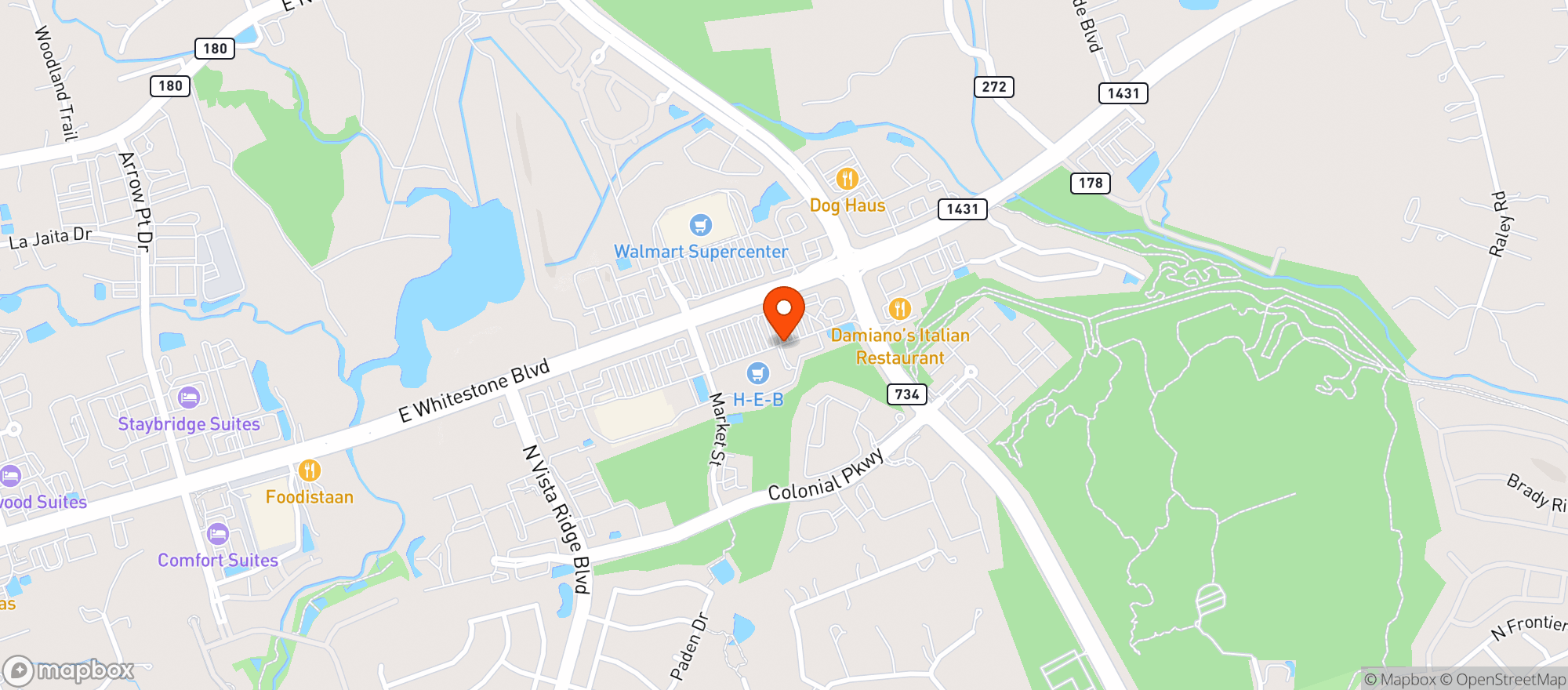 Map showing Twin Liquors #35 White Stone BLVD