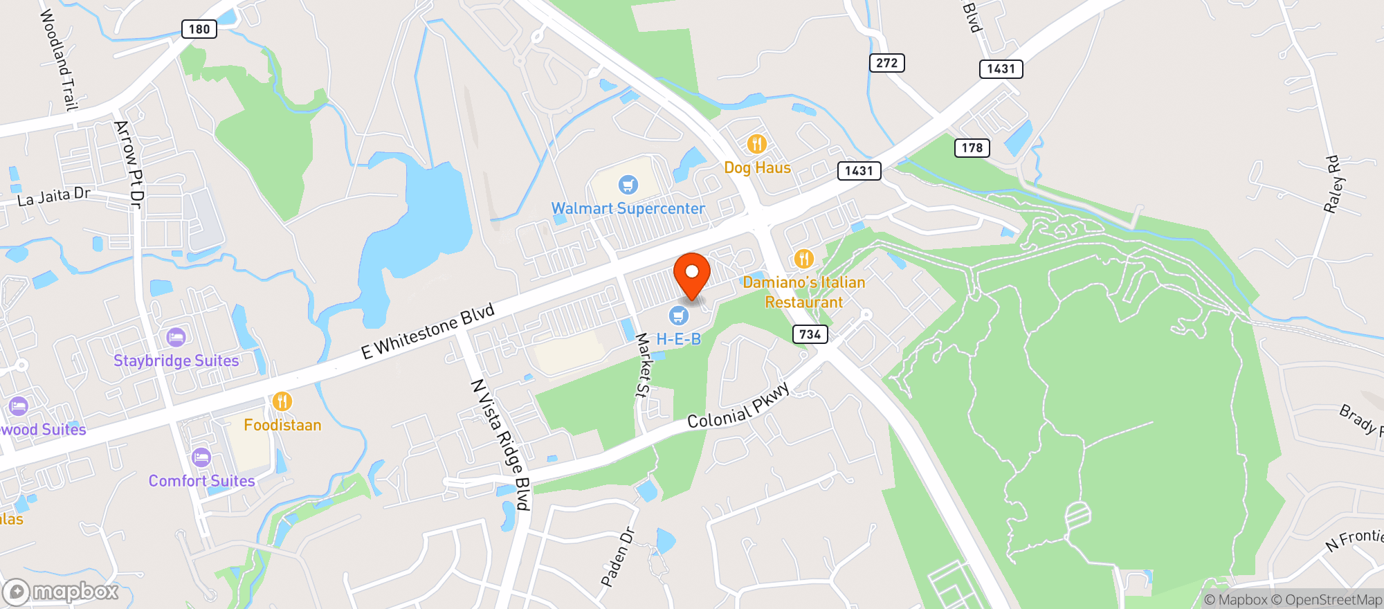 Map showing Heb Food Store
