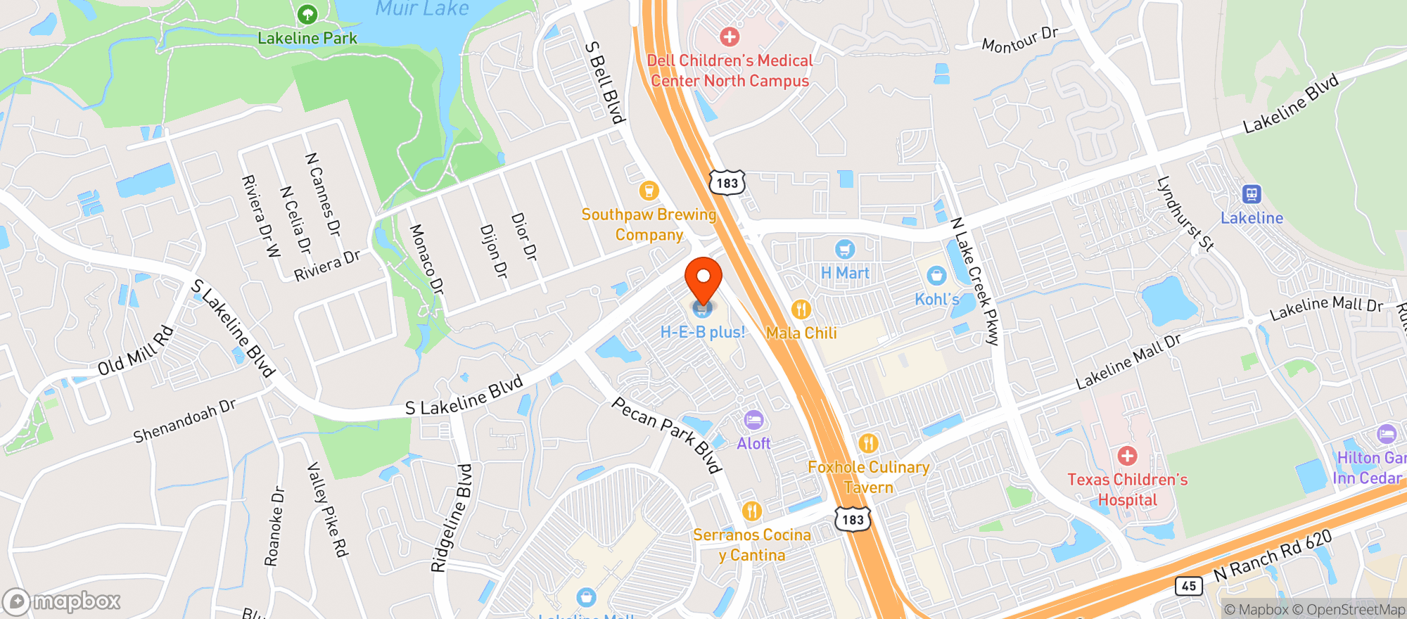 Map showing Alamo Drafthouse - Lakeline