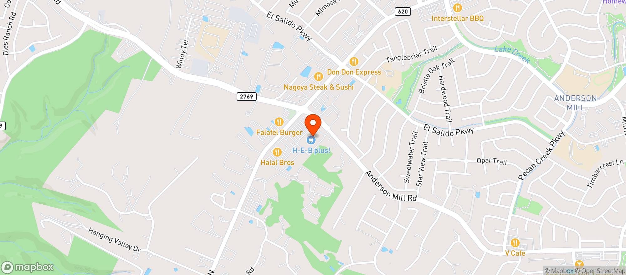 Map showing H-e-b