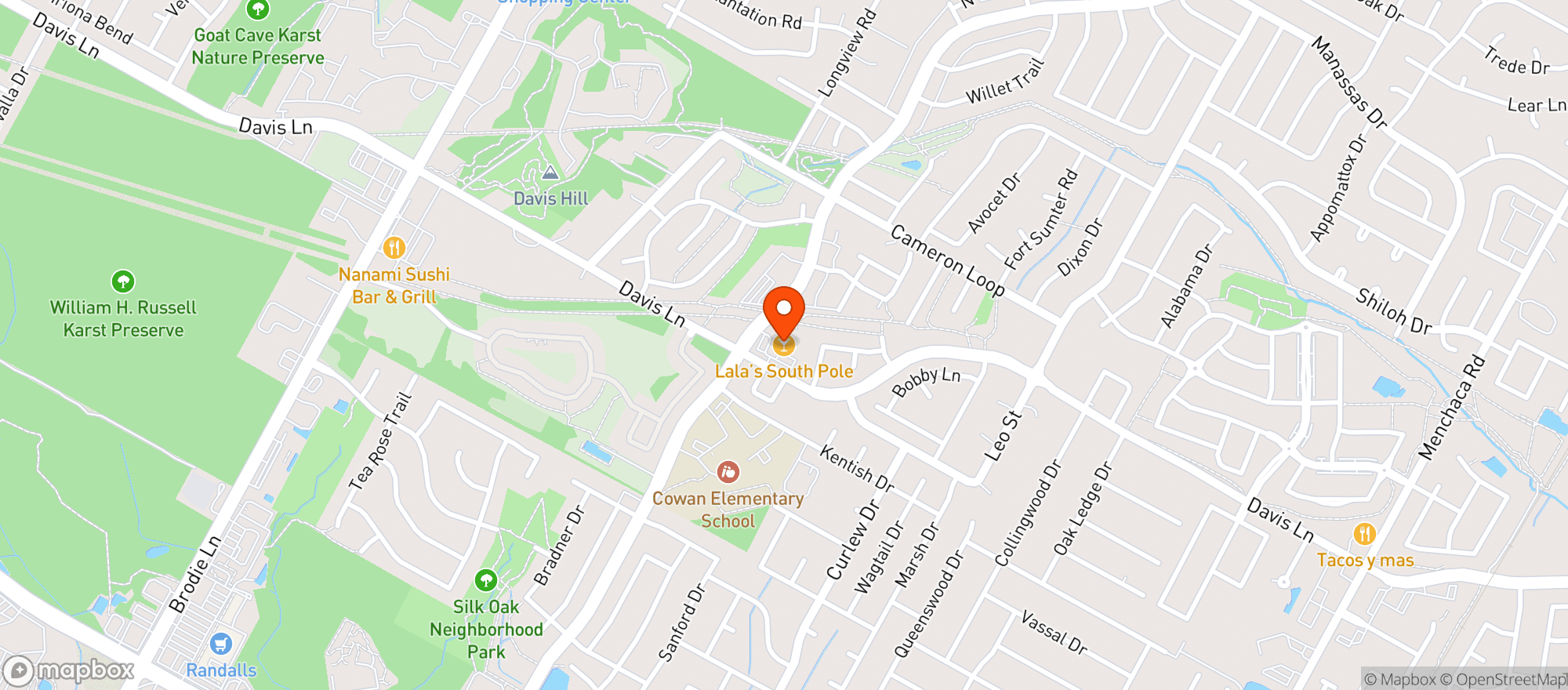 Map showing Gruene Botanicals - Austin