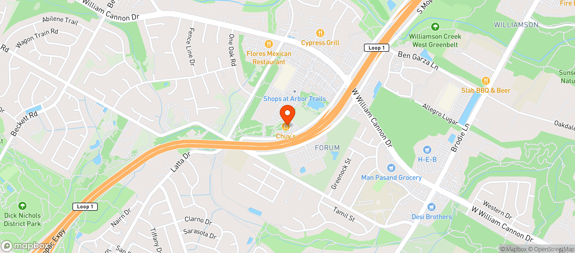 Map showing Chuy's Tex-mex