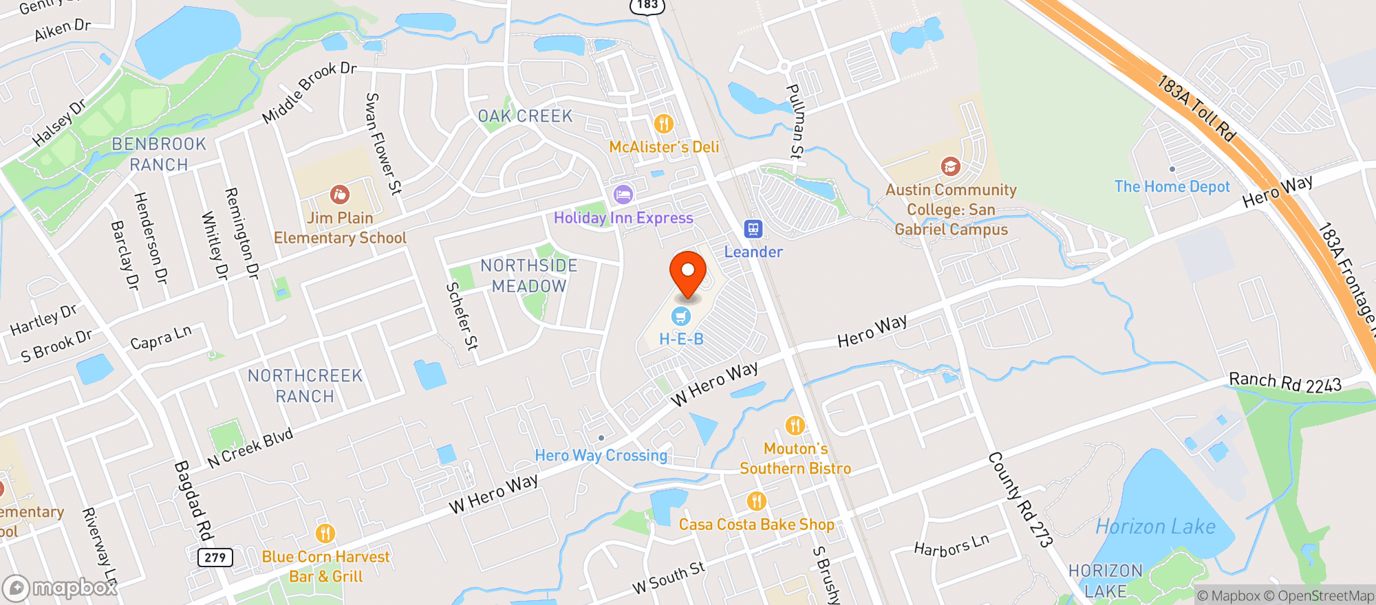 Map showing H-e-b