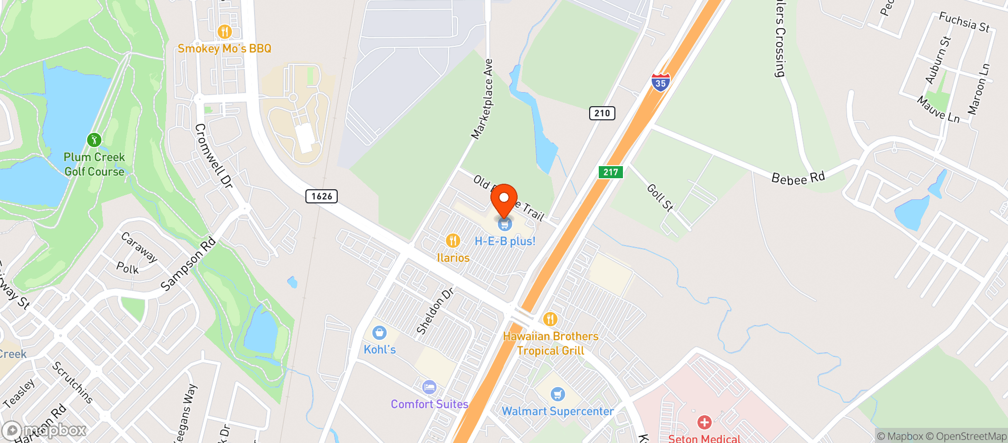Map showing H-e-b