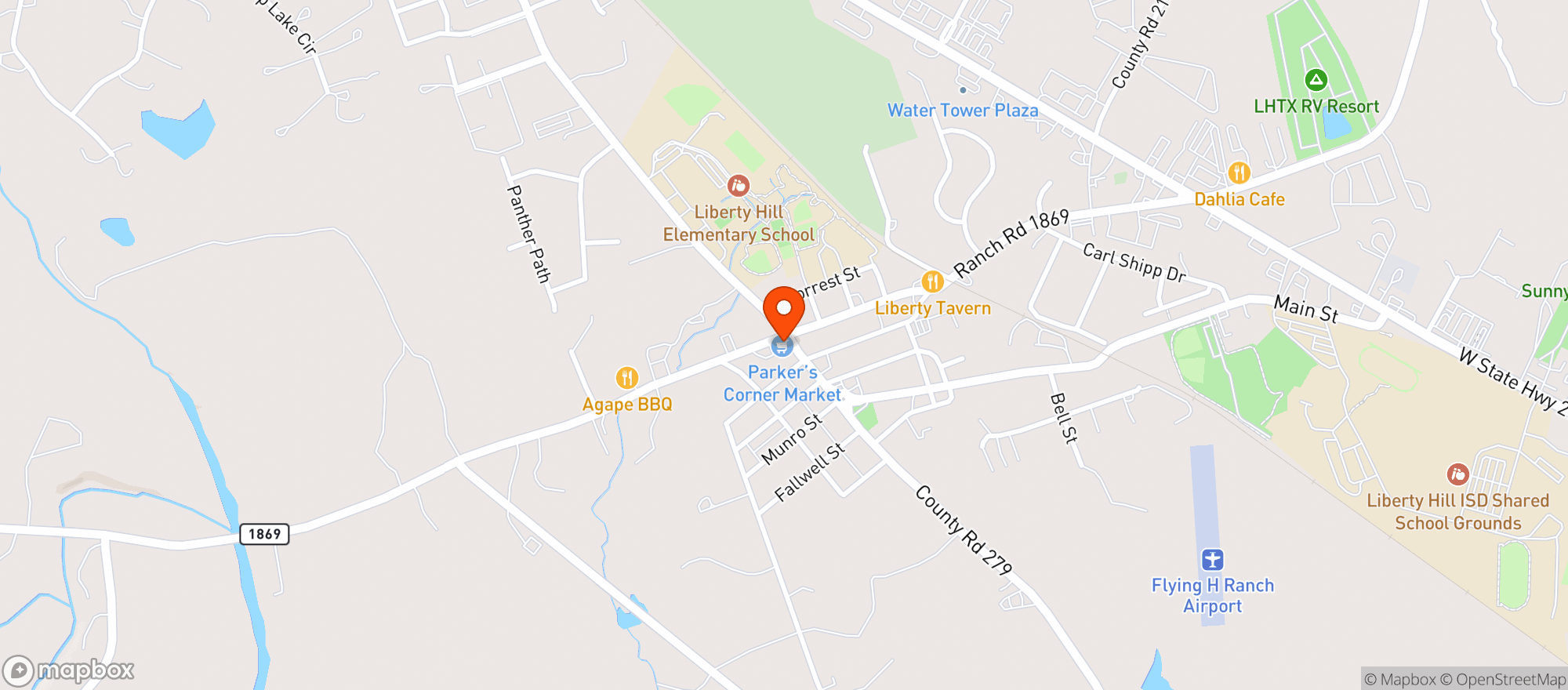 Map showing Parker's Corner Market - Liberty Hill