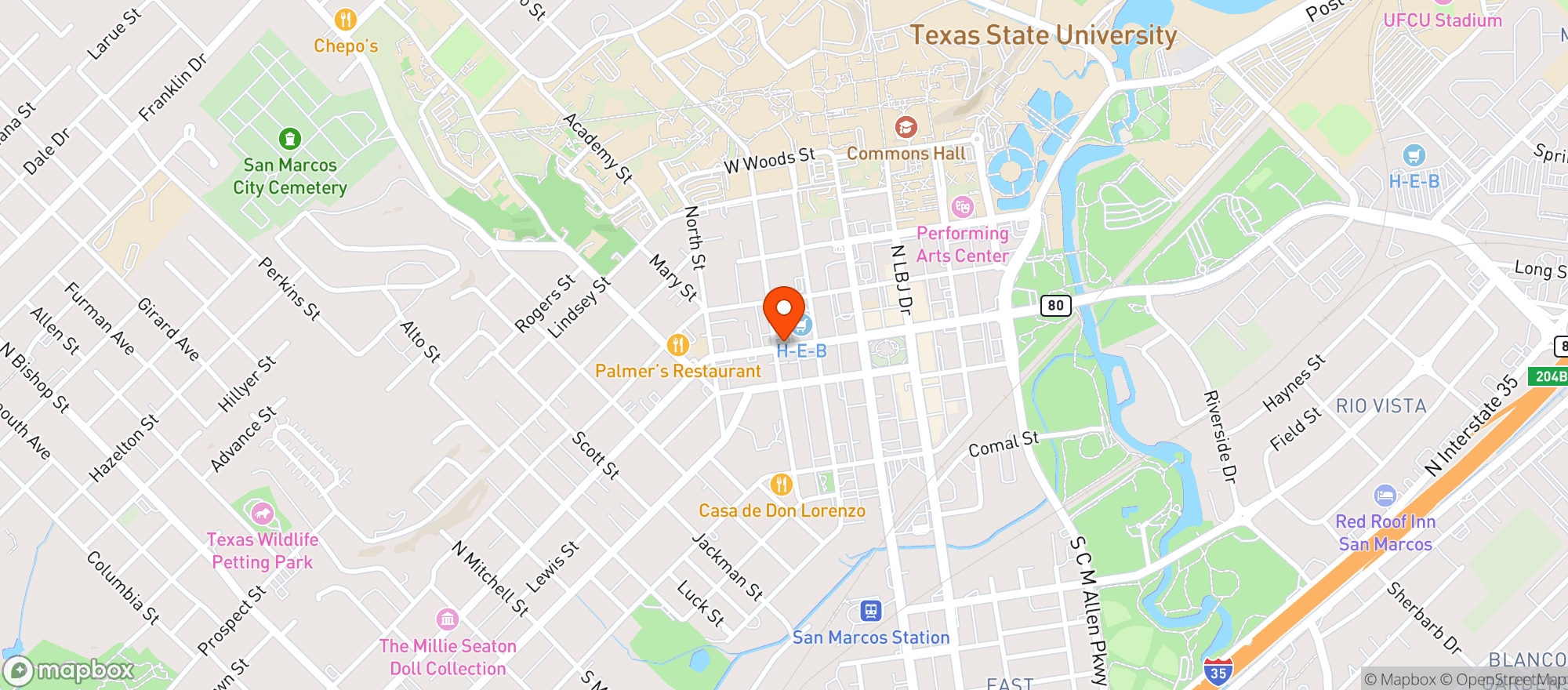 Map showing H E B Food Store