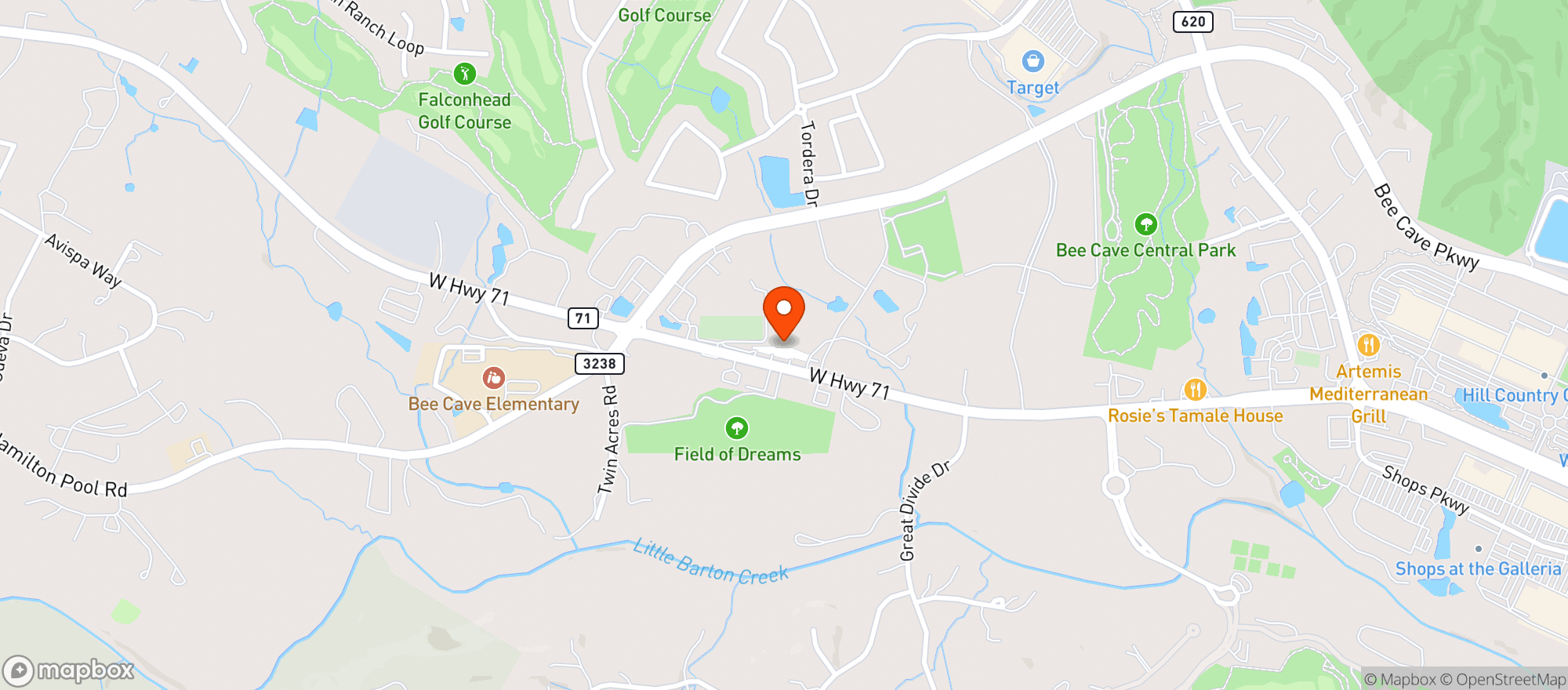 Map showing Hill Country Food Mart - Bee Cave