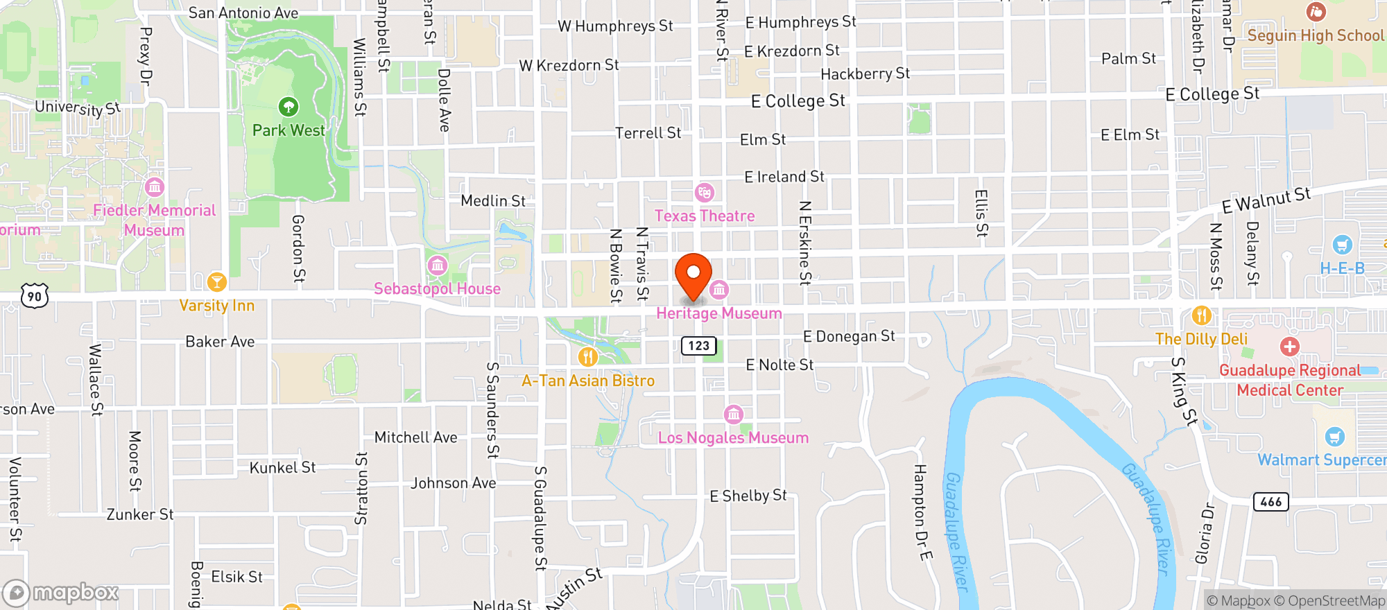 Map showing Gruene Botanicals - Seguin