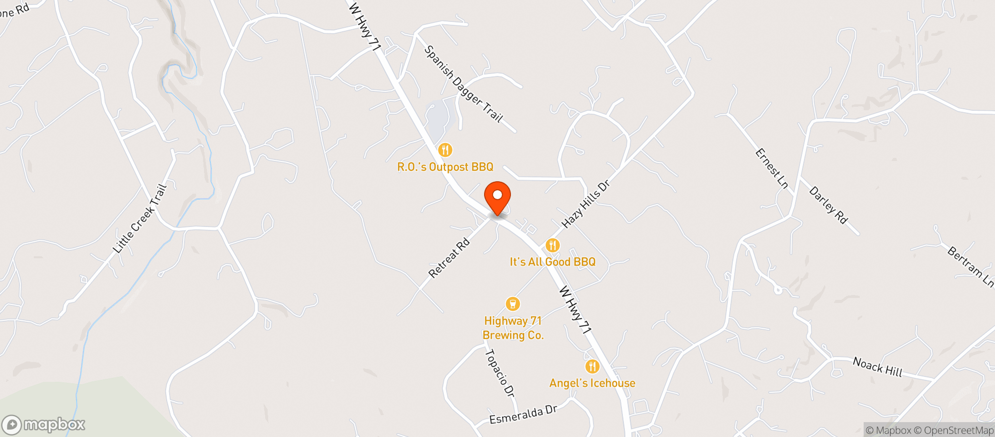Map showing Poodies Hilltop Bar & Grill