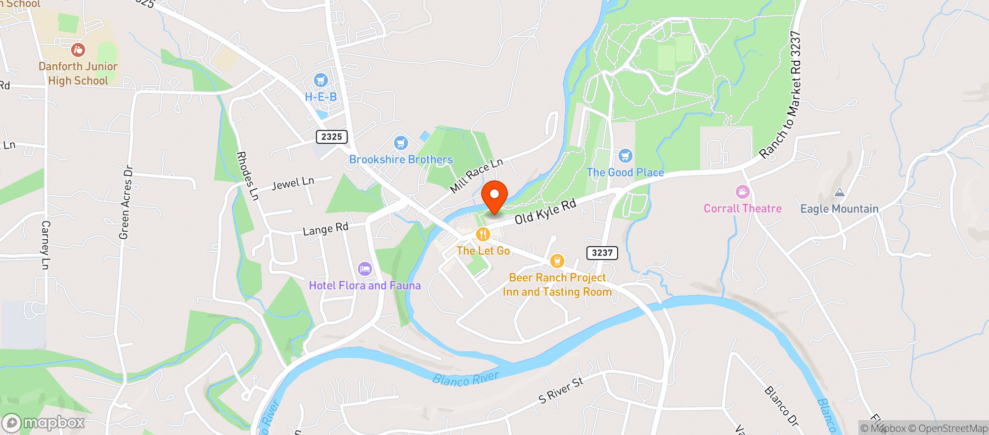 Map showing Mad Rooster's Wimberley