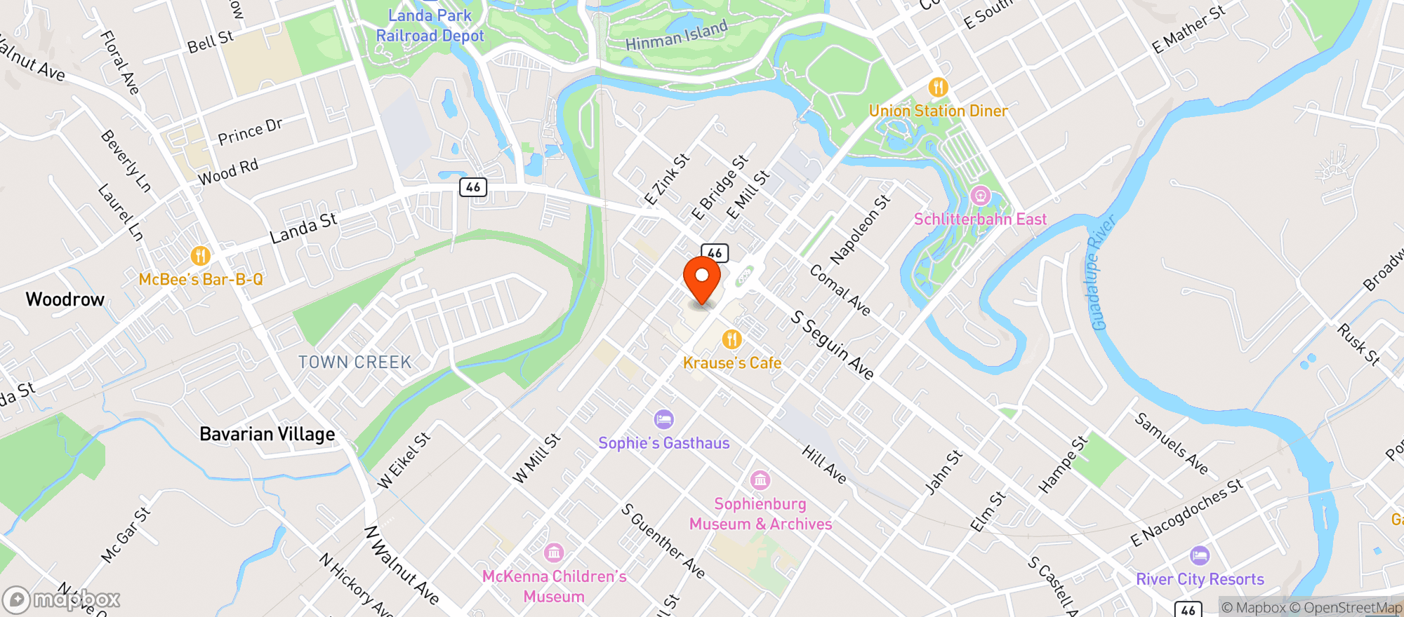 Map showing Cowboys & Cadillacs Upscale Dining & Rooftop Bar