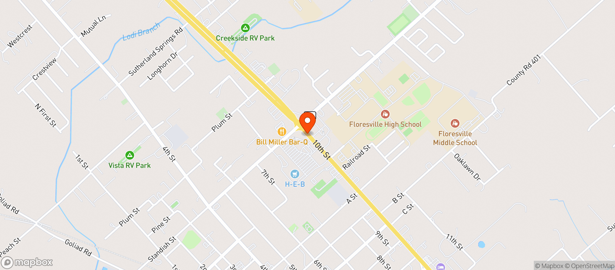 Map showing H E B Fresh Bites