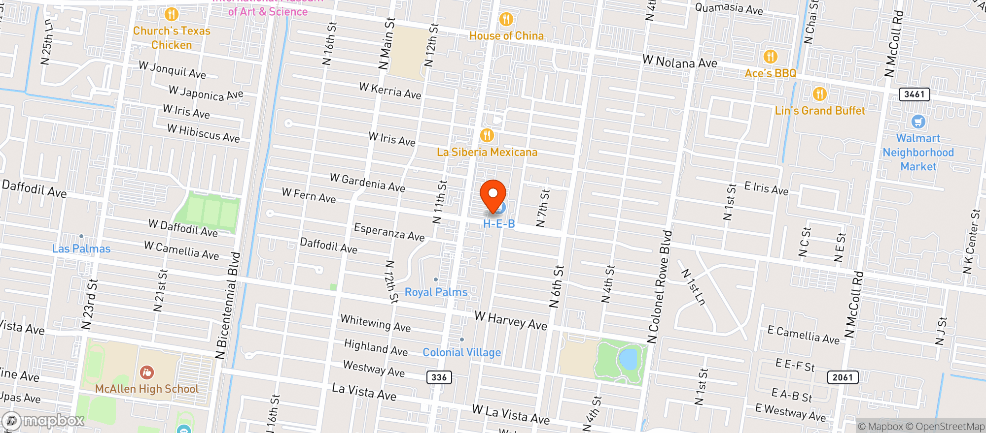 Map showing H E B (N 10TH AND FERN)