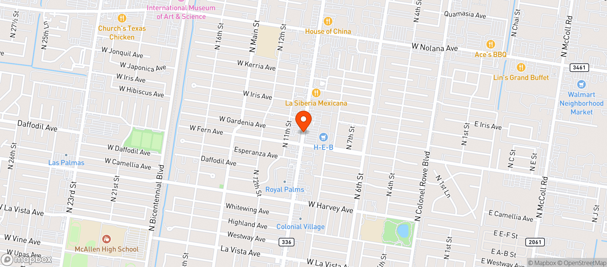Map showing H E B