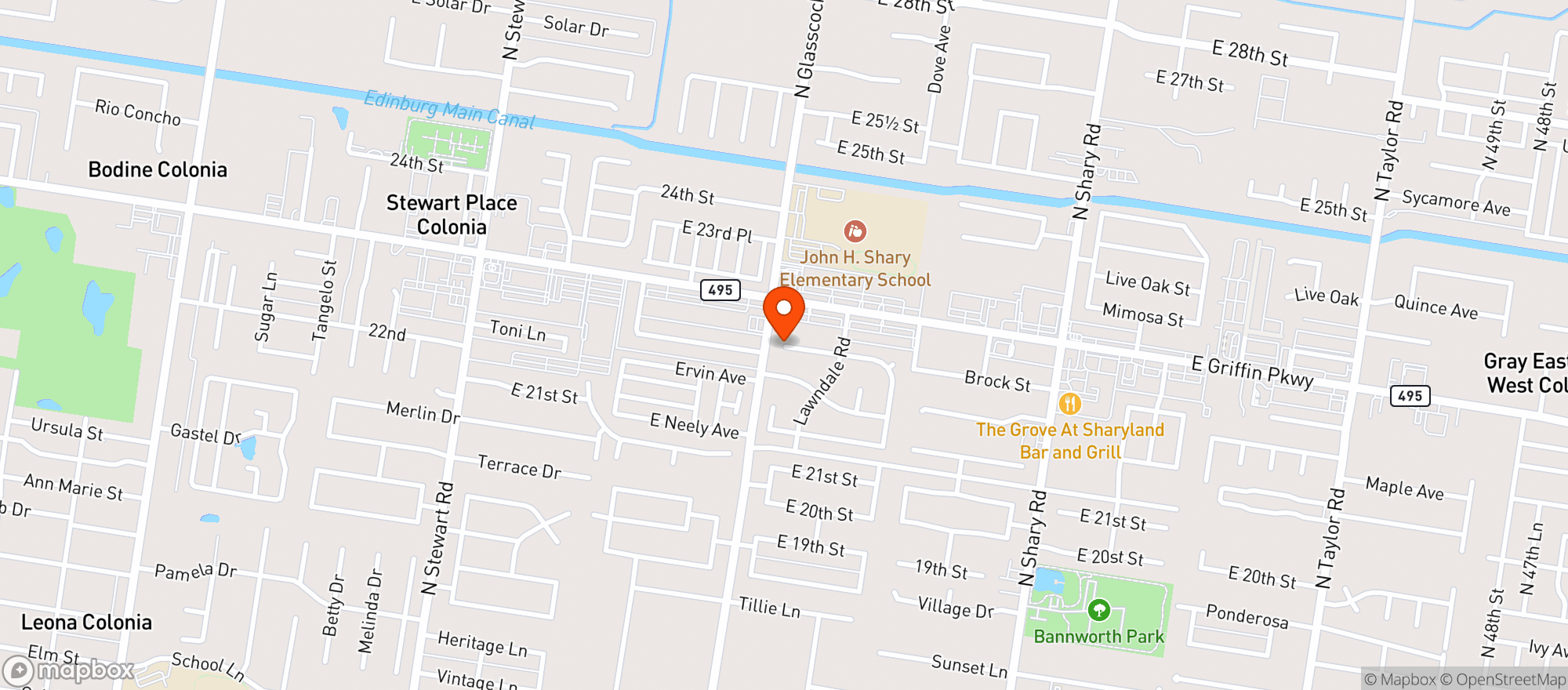 Map showing La Duena Drive Thru