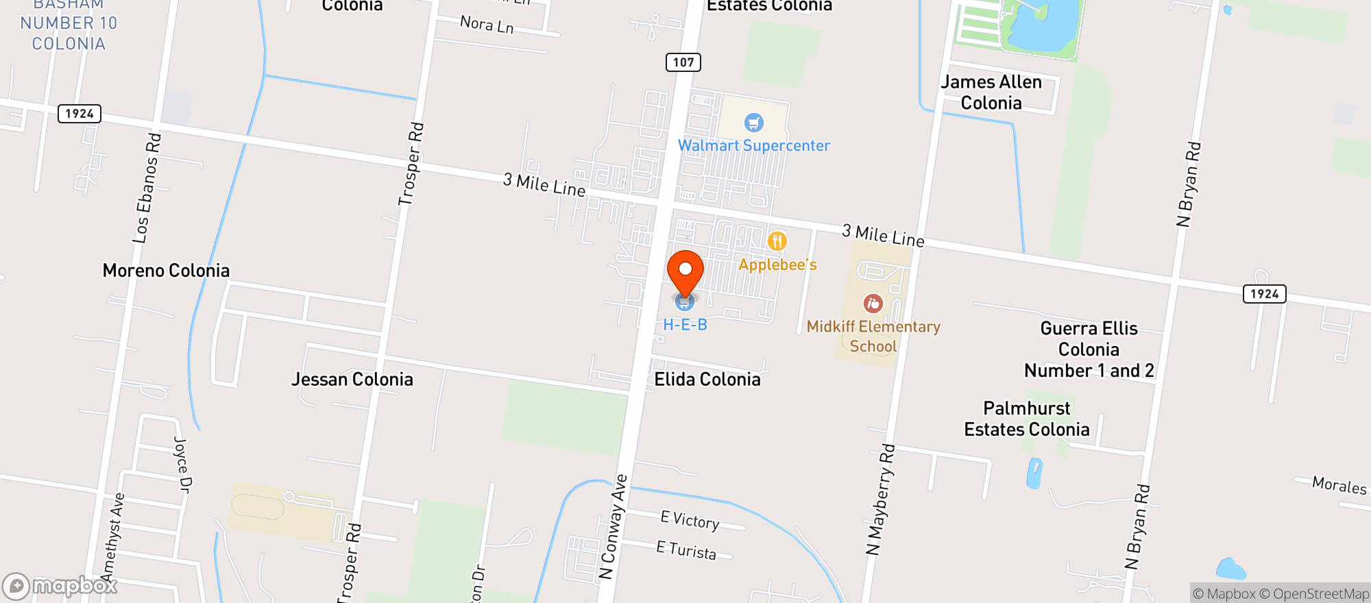 Map showing Heb Food Store