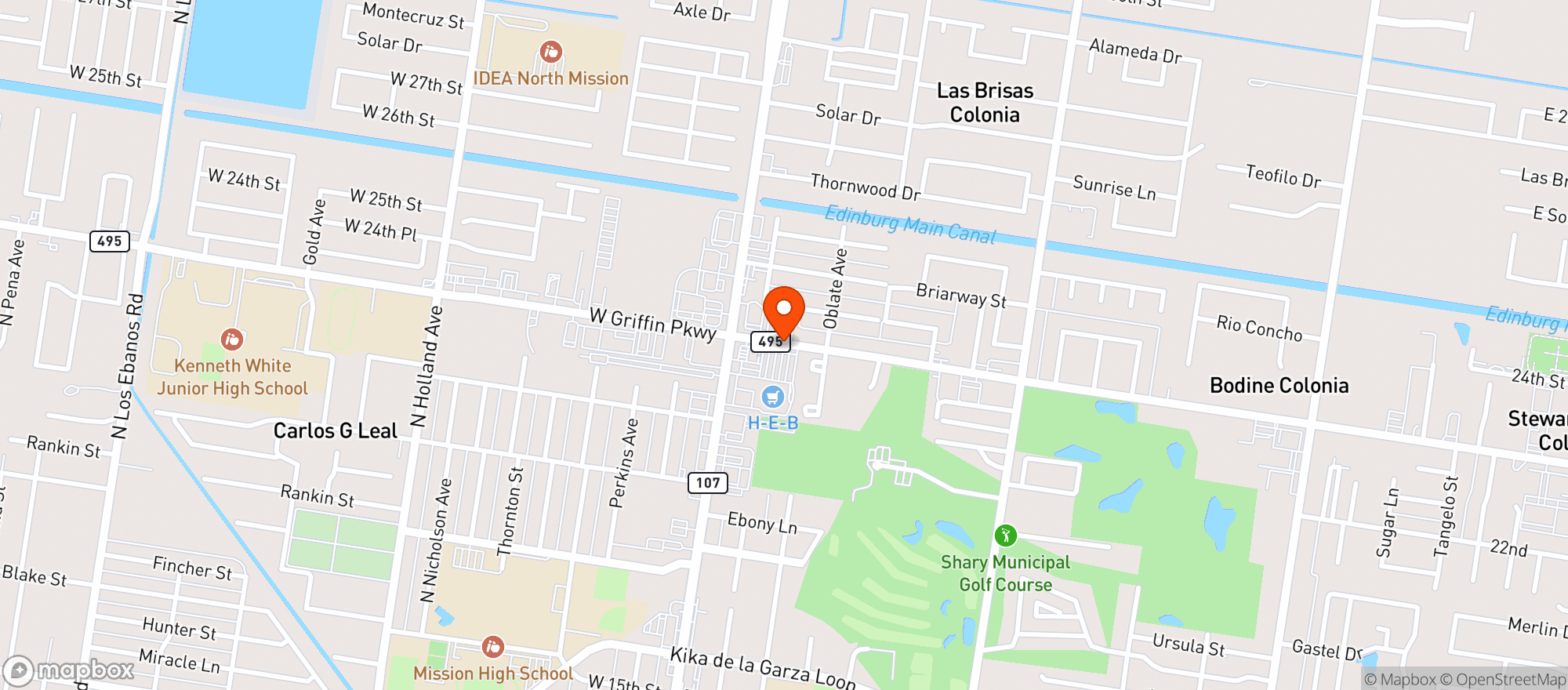 Map showing H E B