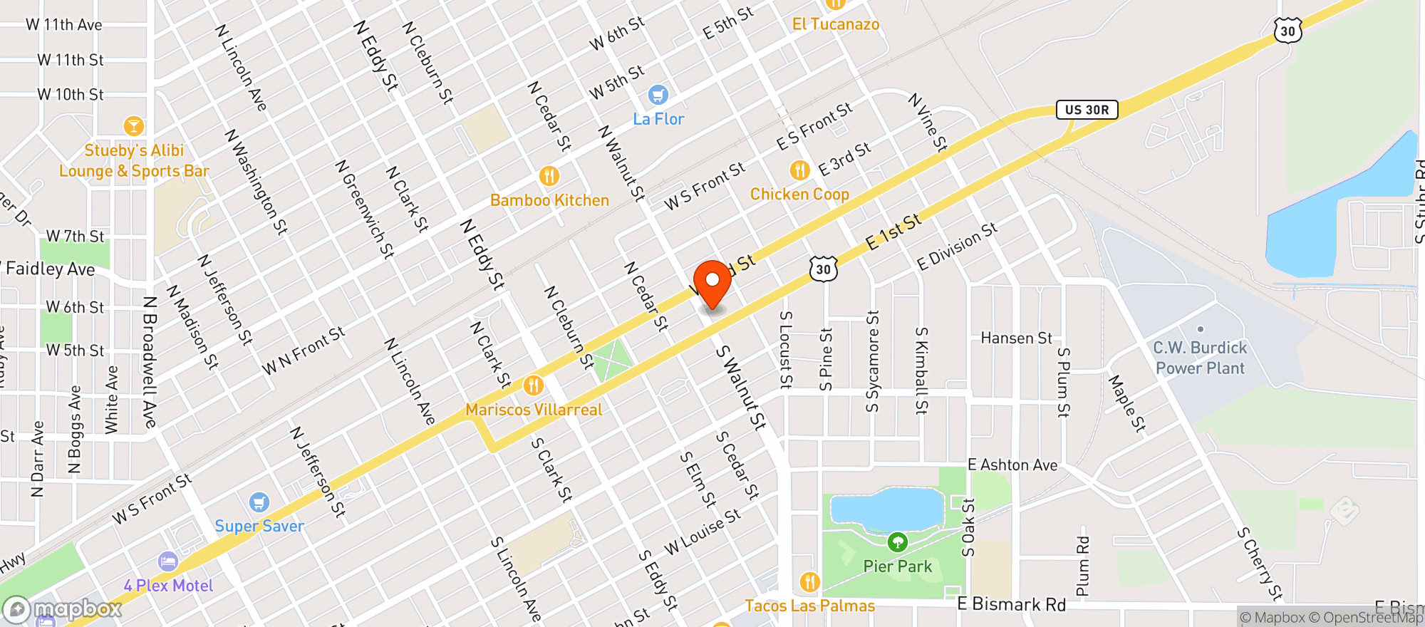 Map showing Bonzai Beach Club/wave Pizza