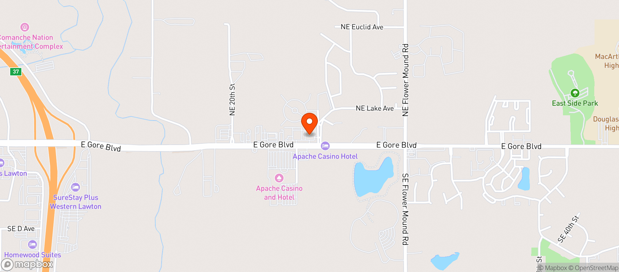 Map showing East Gore Liquor Store - Lawton