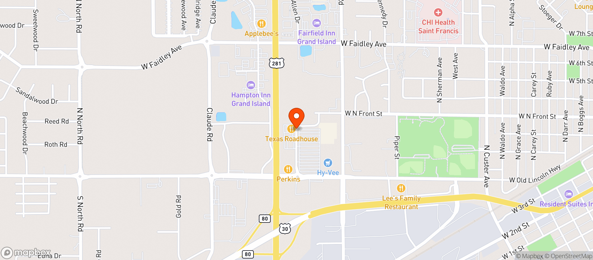 Map showing Texas Roadhouse