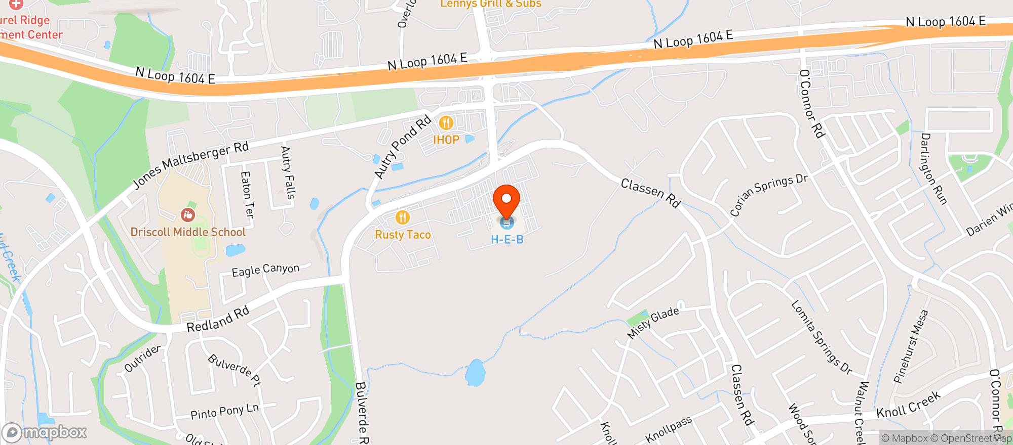 Map showing H-e-b
