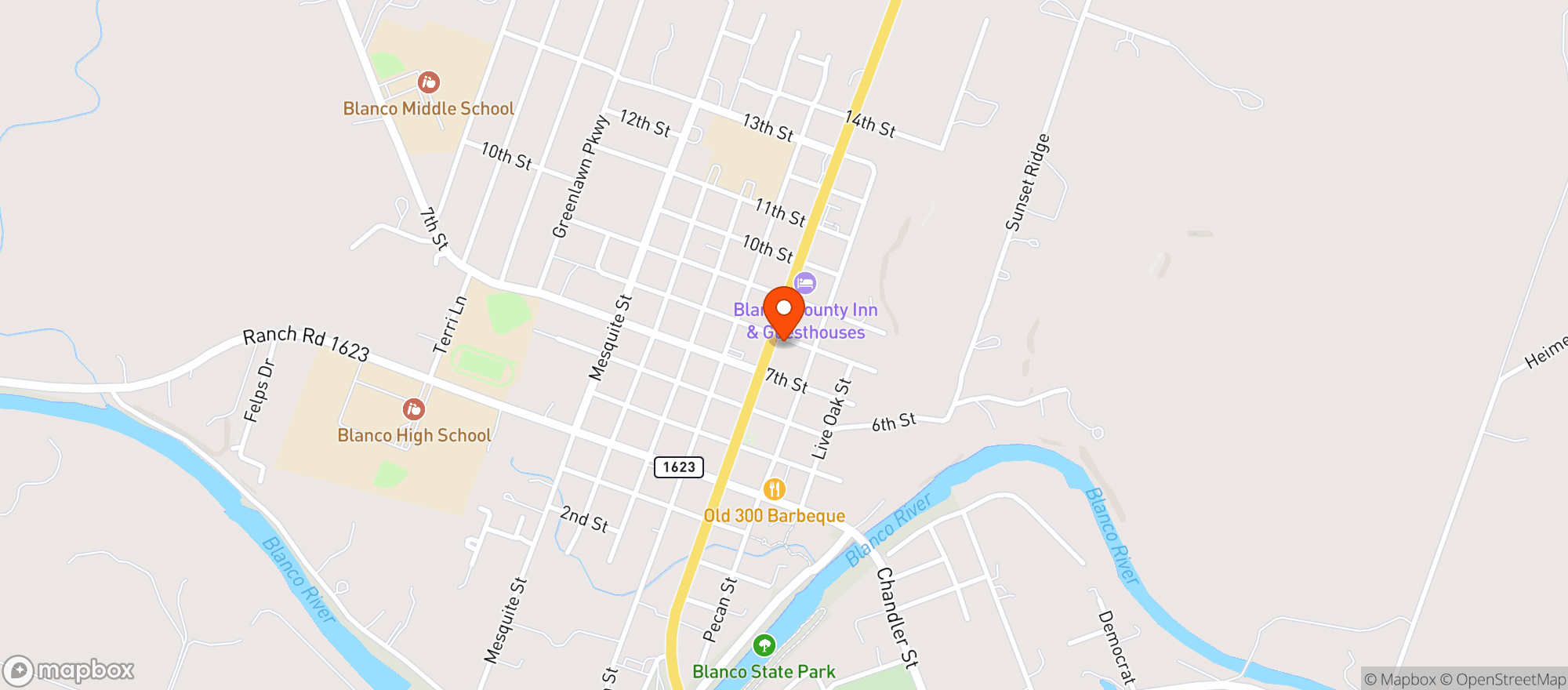 Map showing Blanco Feed Store