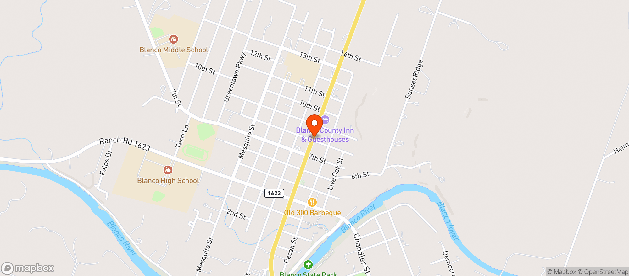 Map showing Hill Country Liquor Blanco