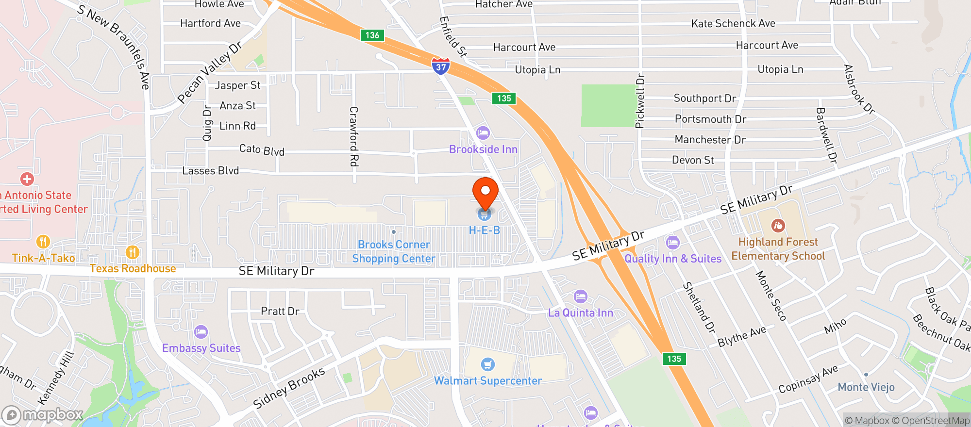Map showing H E B Food Store #444