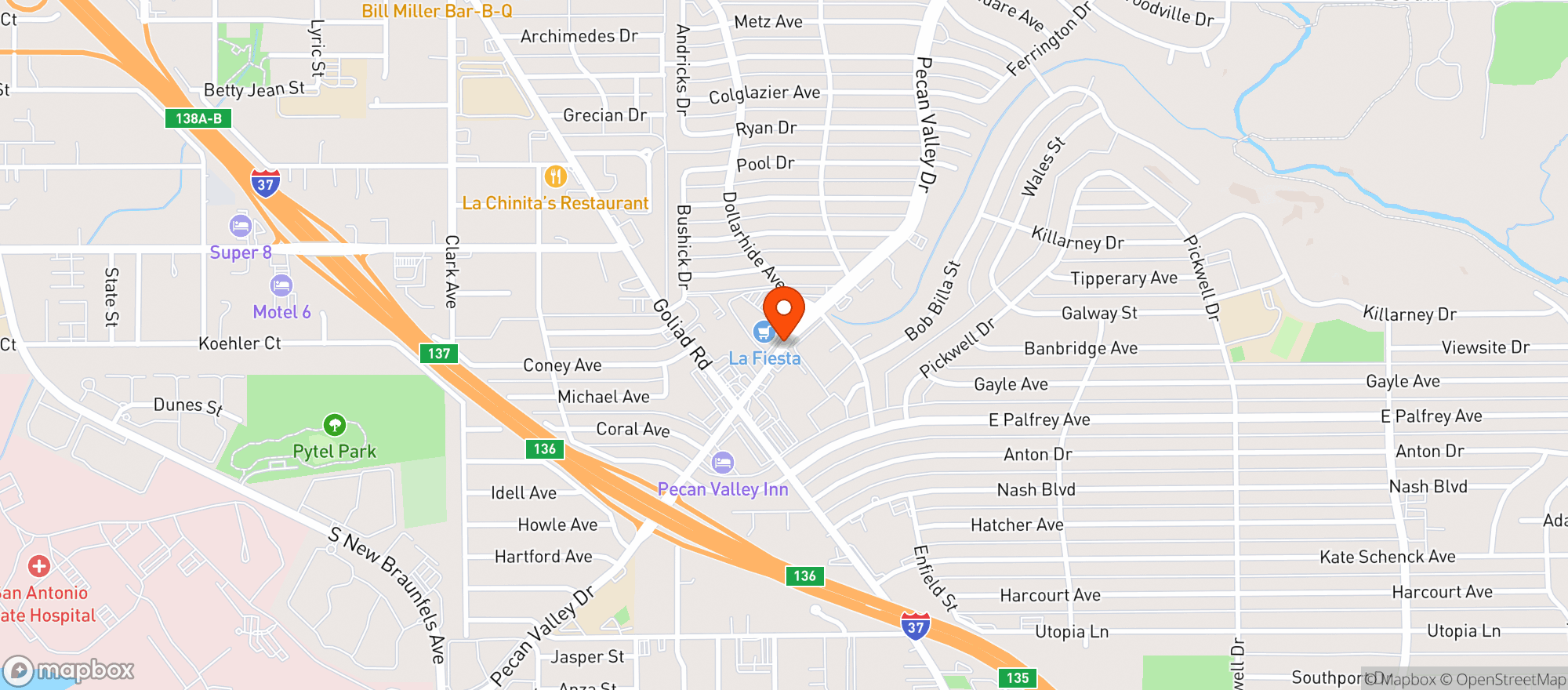 Map showing La Fiesta
