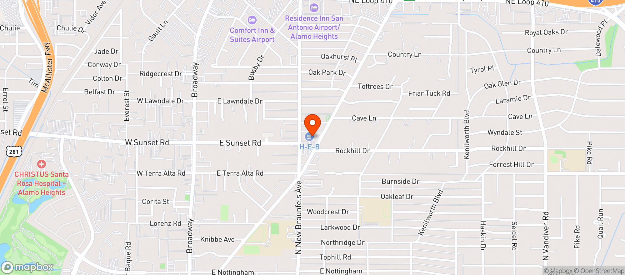 Map showing H E B Food Store #372