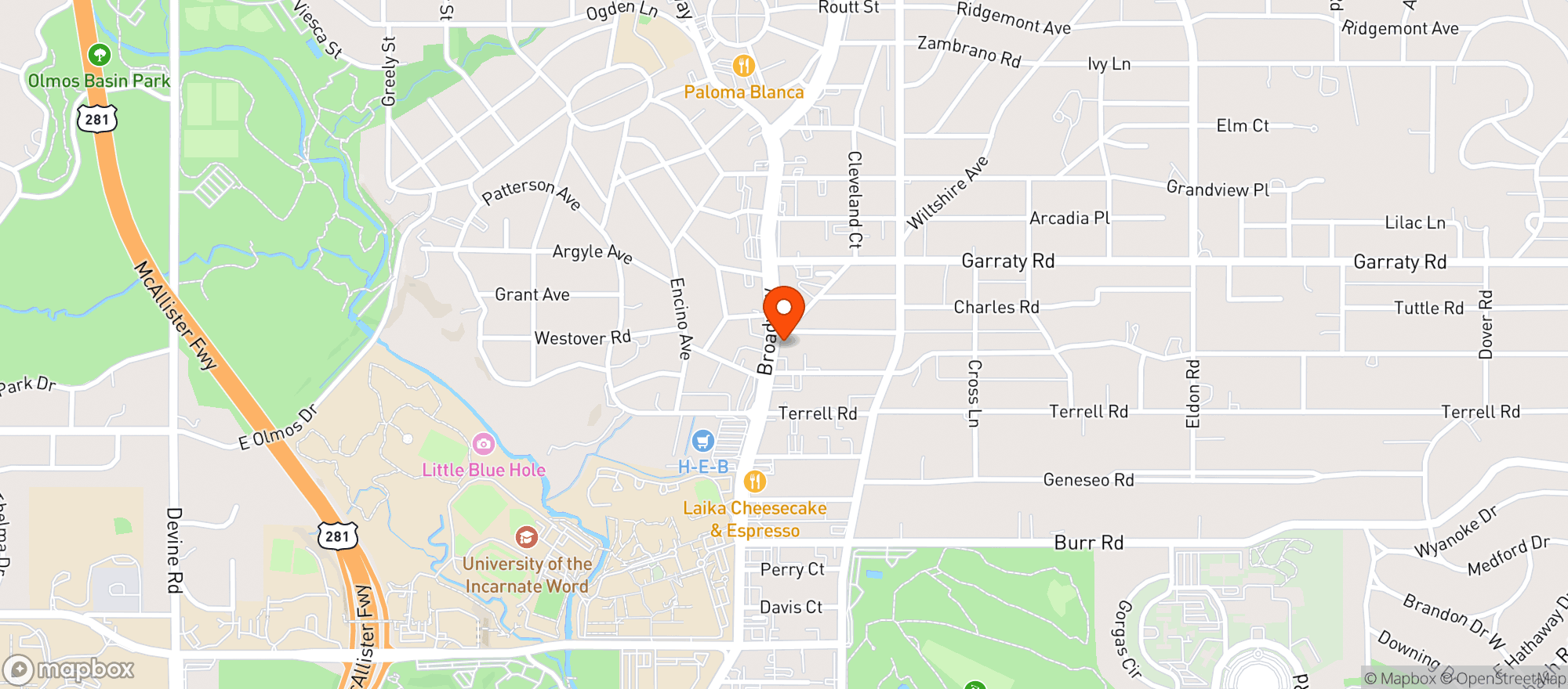 Map showing Broadway 5050