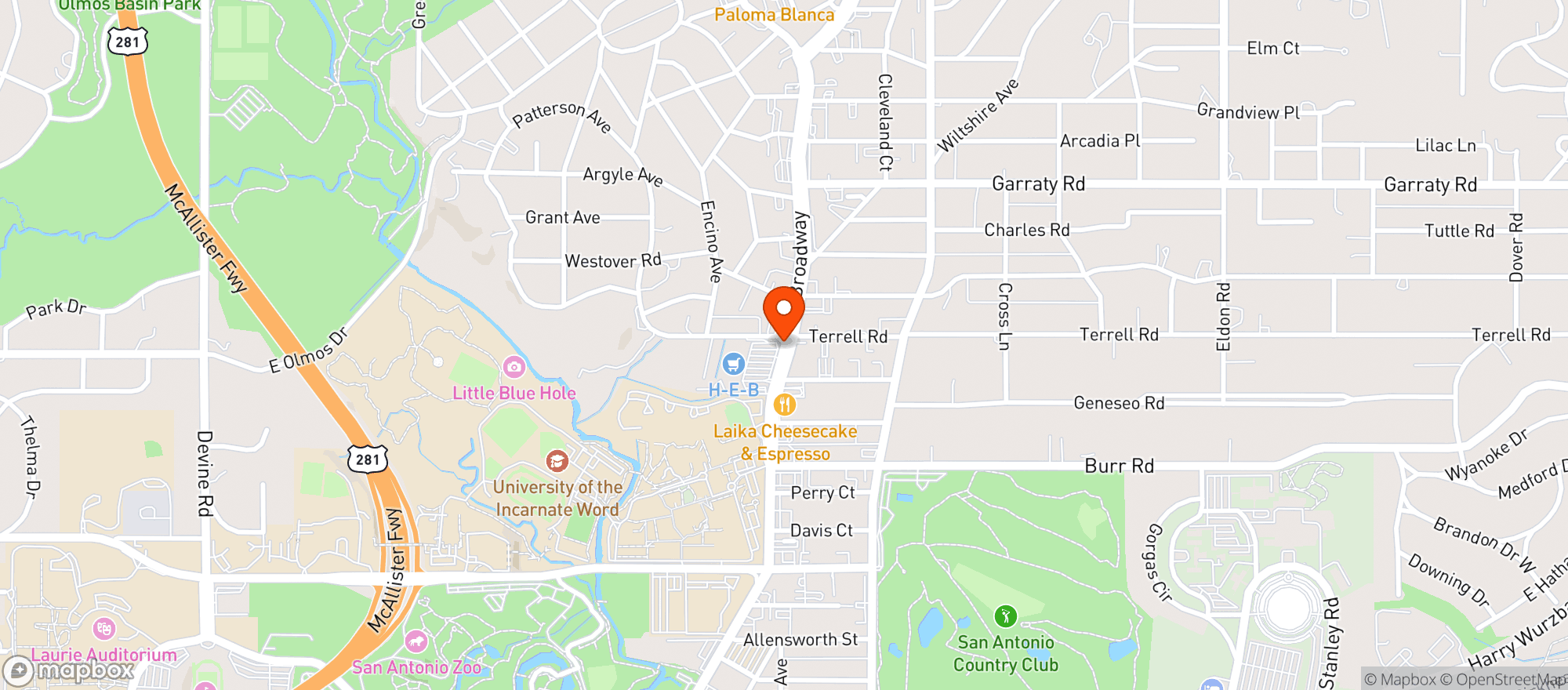 Map showing H E B Central Market