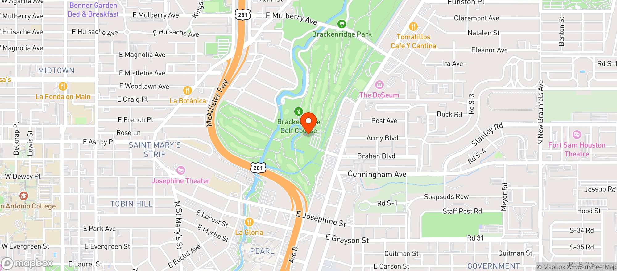 Map showing Brackenridge Park Golf