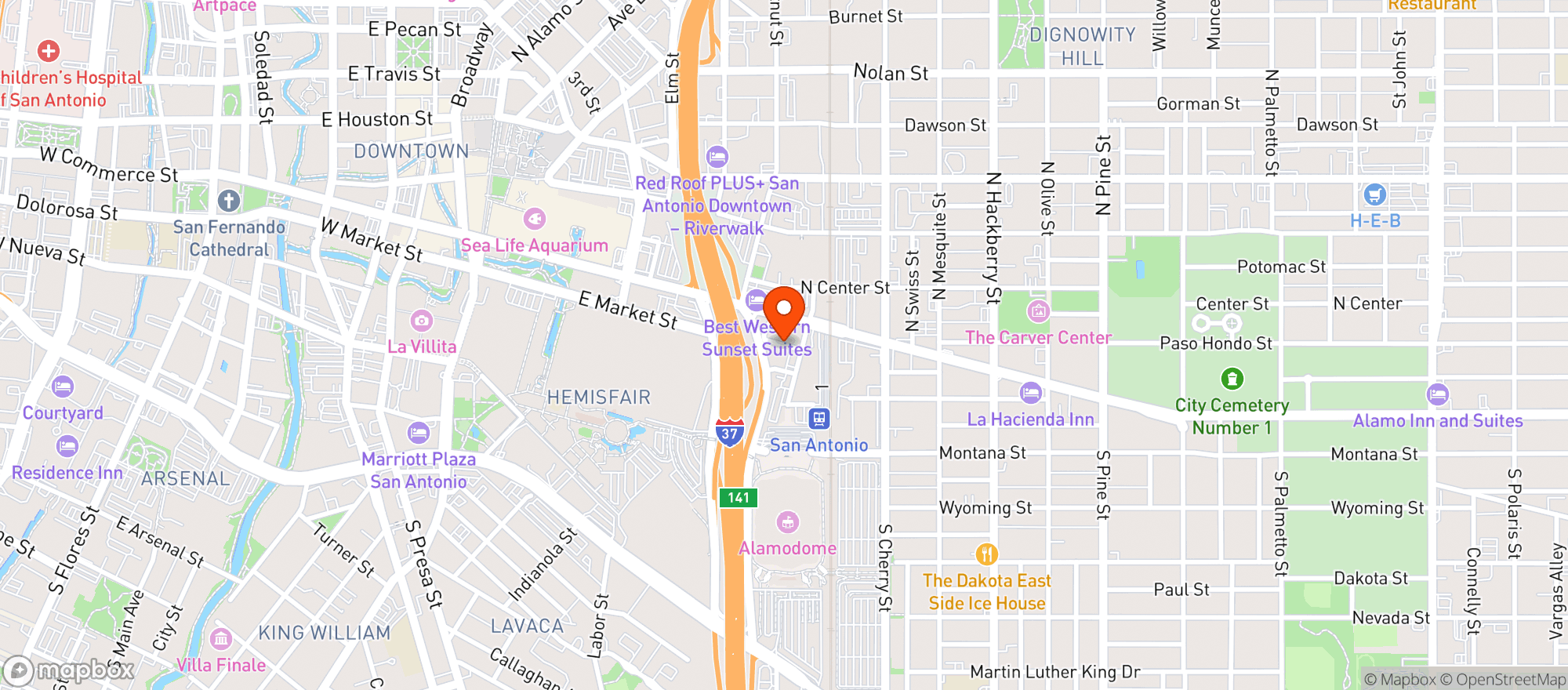 Map showing La Cantina