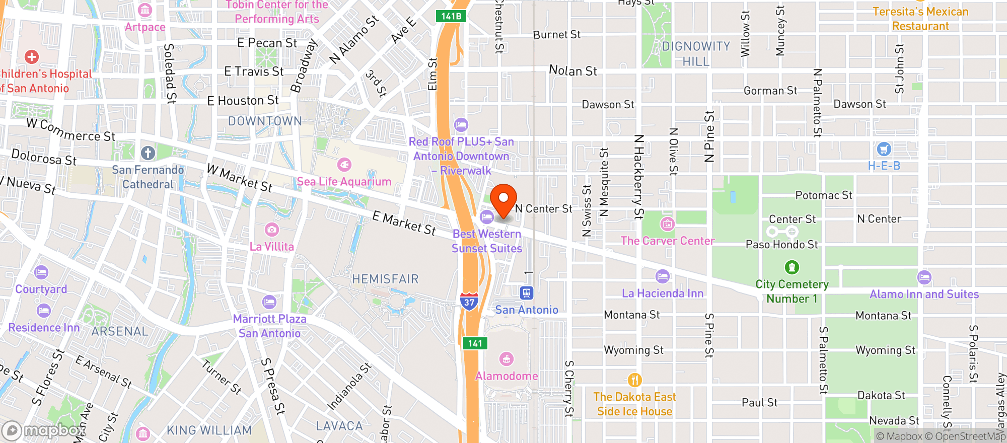 Map showing Alibis Sports & Spirits