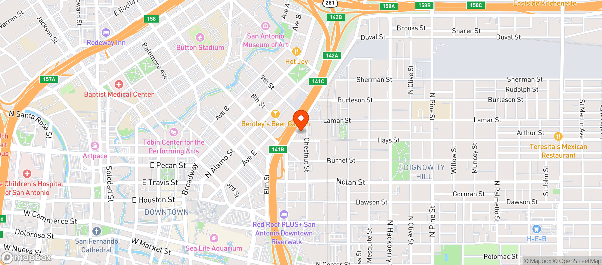 Map showing Hangtime Bar & Patio