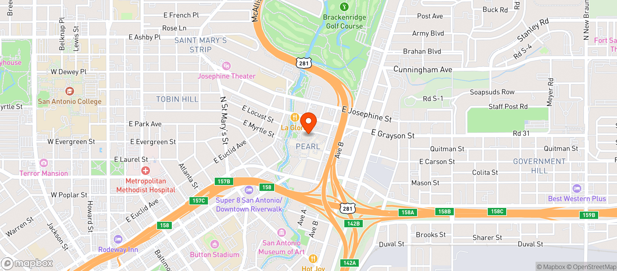 Map showing Pearl Fh Beverage Company