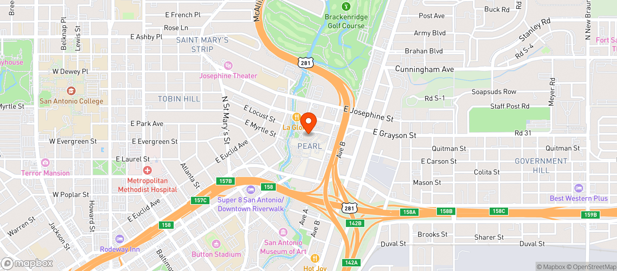 Map showing Boiler House Texas Grill & Wine Garden