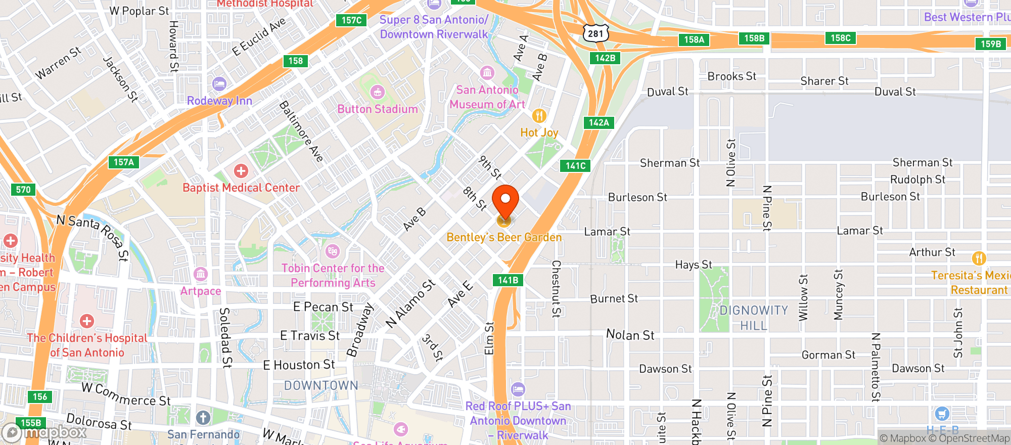 Map showing Bentleys Beer Garden