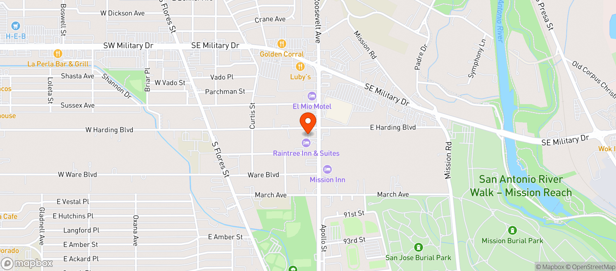 Map showing B & N Sports Bar