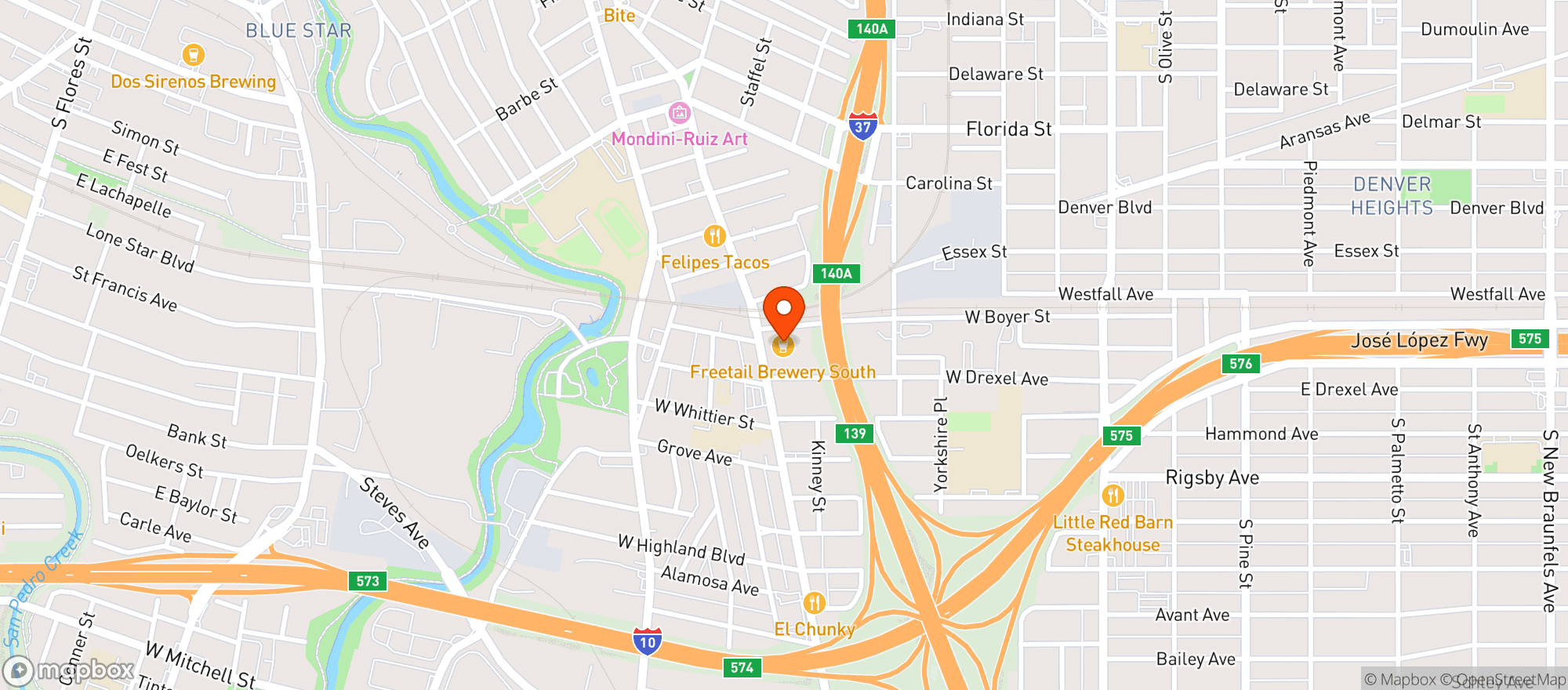 Map showing Freetail Brewing Co. Southtown Brewpub & Production Brewery
