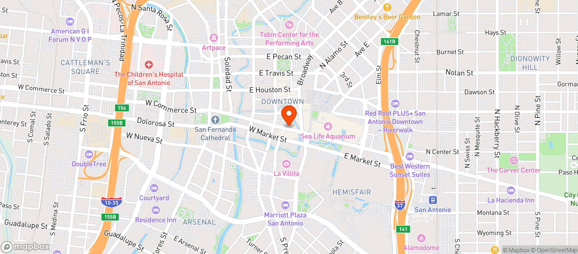 Map showing Riverwalk Wine & Spirits #w23