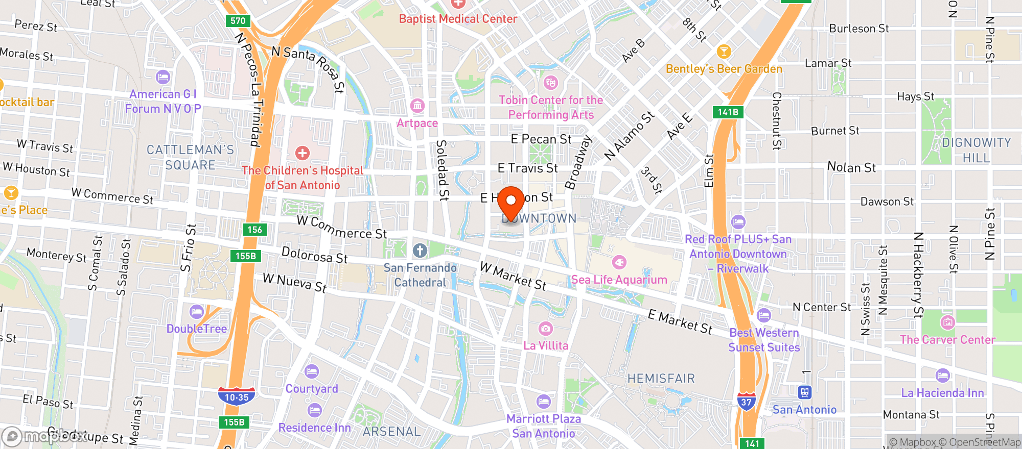 Map showing La Mansion Del Rio Hotel