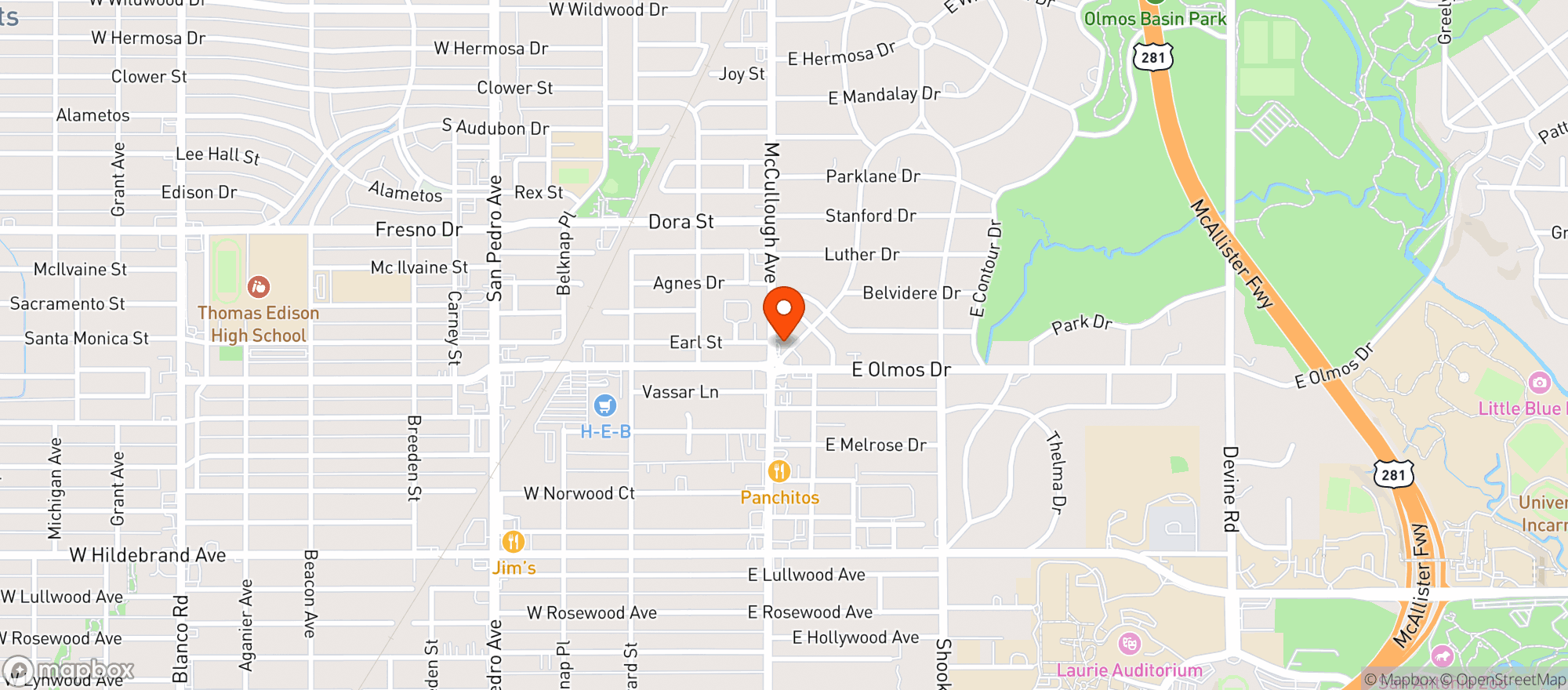 Map showing Olmos Mart