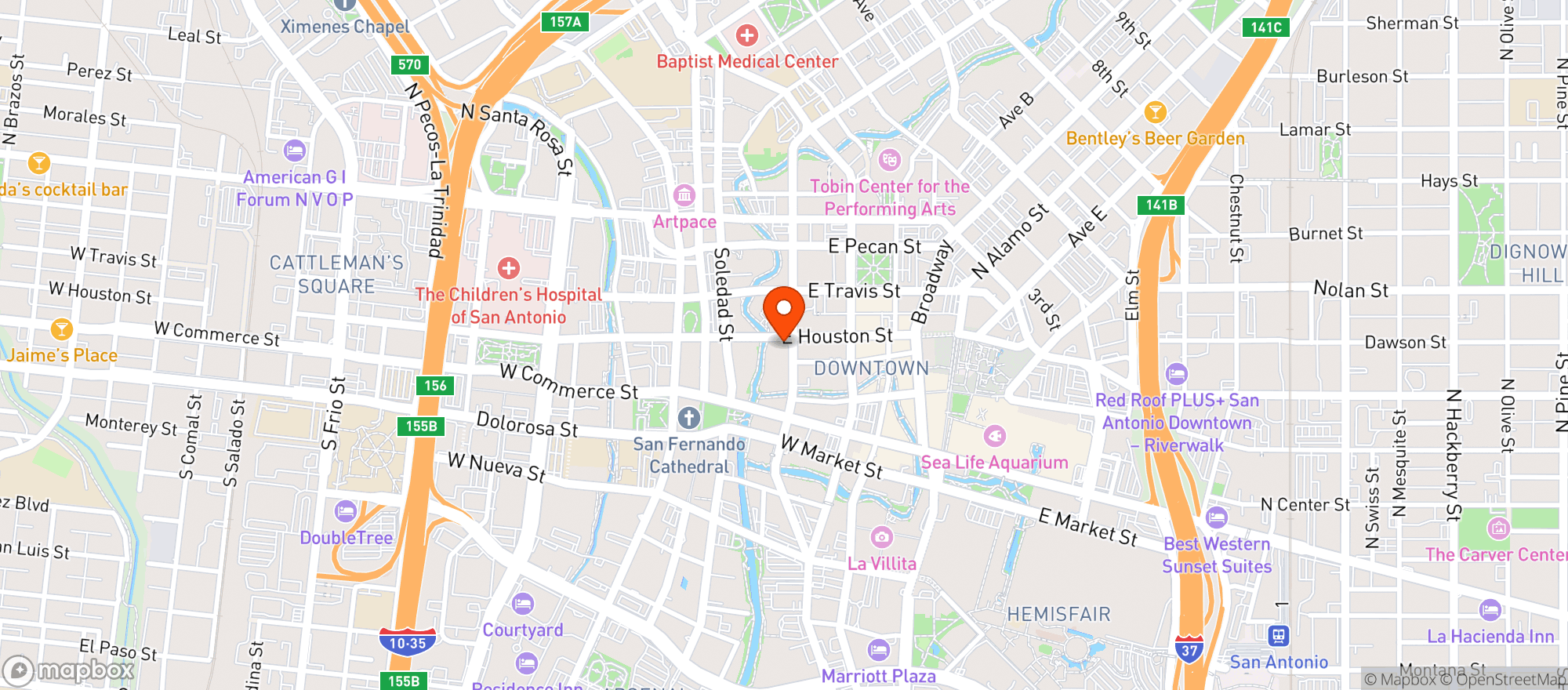 Map showing Hotel Valencia Riverwalk