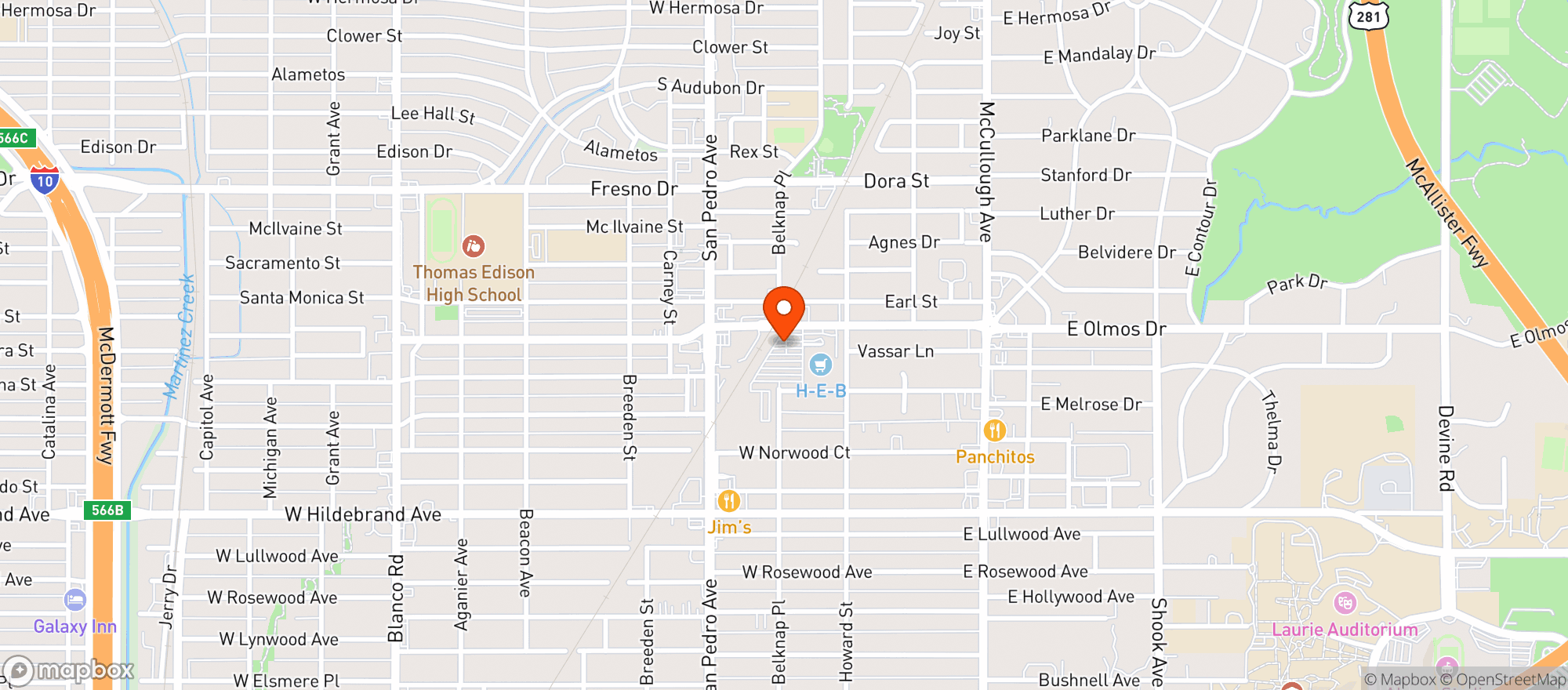 Map showing H E B Food Store
