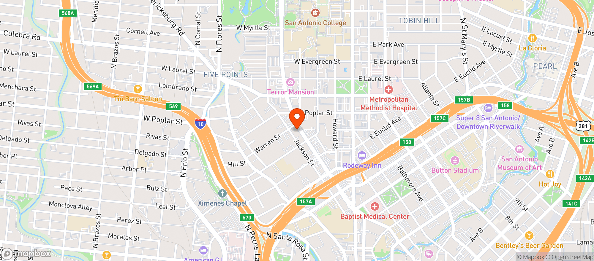 Map showing Bexar Roots