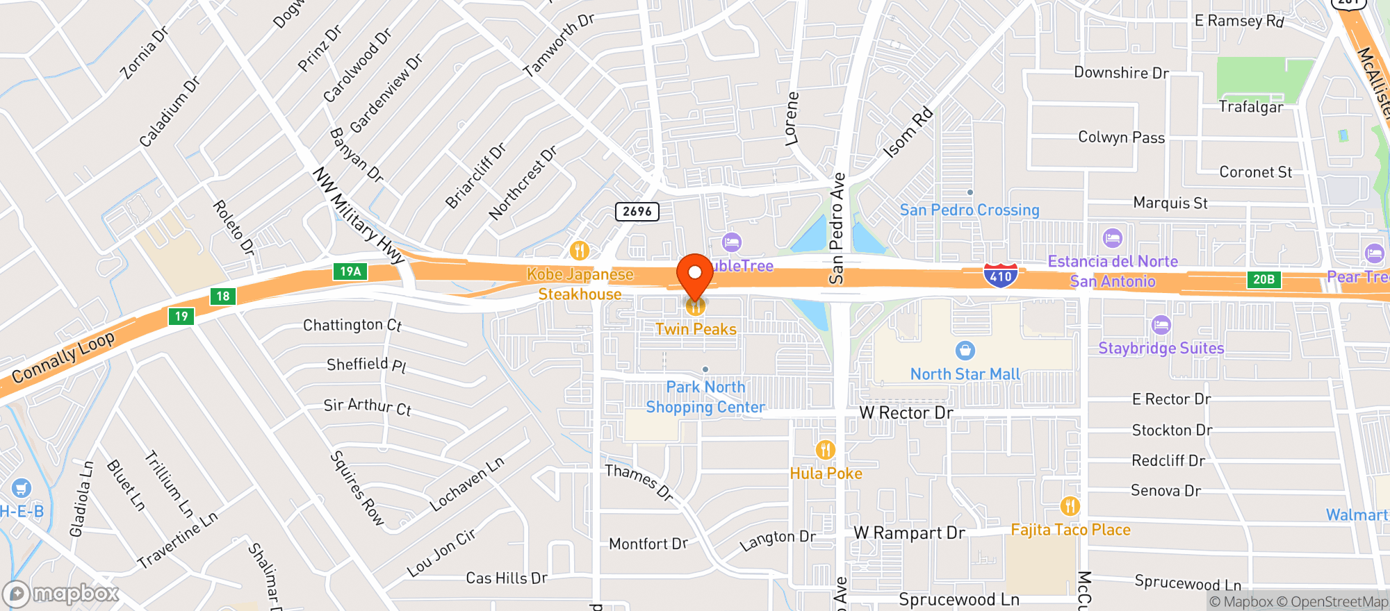 Map showing Twin Peaks Restaurant #39